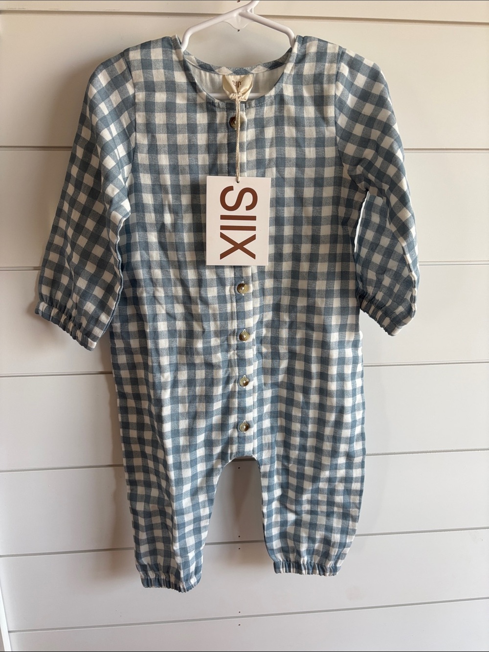SIIX Blue Gingham Baby One-Piece Romper